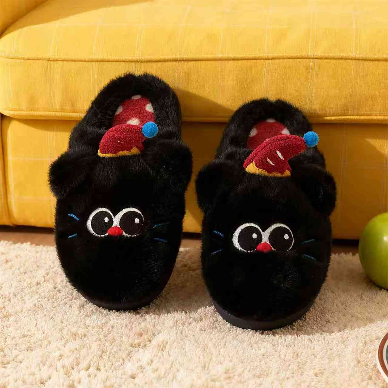 🐾 Kawaii Party Cat Plush Slippers - 2 Colors, Cozy Indoor Shoes for Women & Men