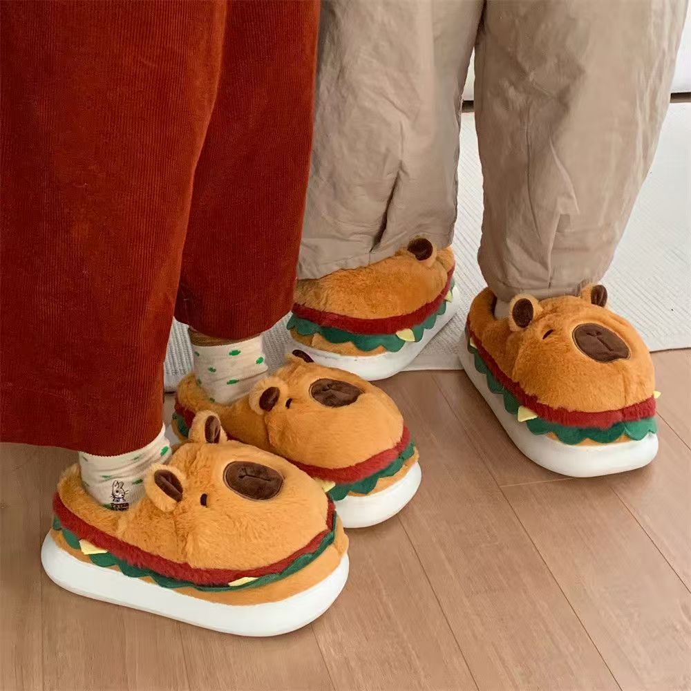 🐻🍔 Kawaii Capybara Plush Slippers - Cozy Indoor Shoes with Cute Animal Design for Women & Men