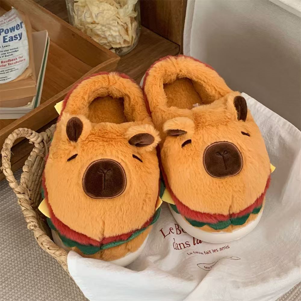 🐻🍔 Kawaii Capybara Plush Slippers - Cozy Indoor Shoes with Cute Animal Design for Women & Men