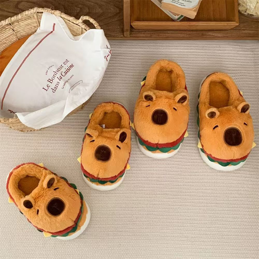 🐻🍔 Kawaii Capybara Plush Slippers - Cozy Indoor Shoes with Cute Animal Design for Women & Men