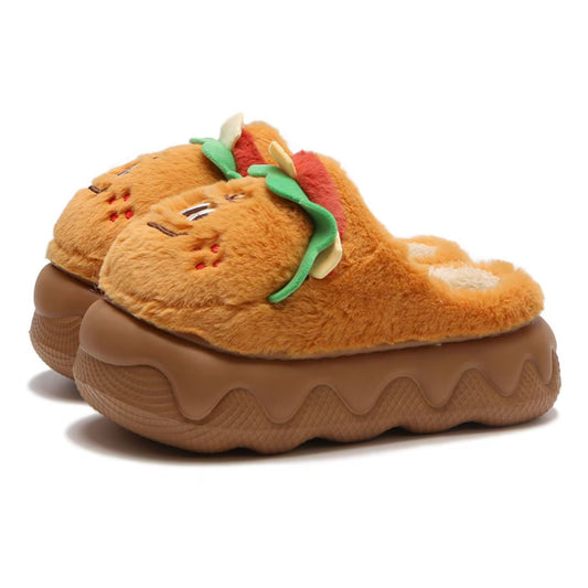 🍔 Kawaii Burger Plush Slippers - Thick Sole Cozy Indoor Outdoor Shoes for Women & Men