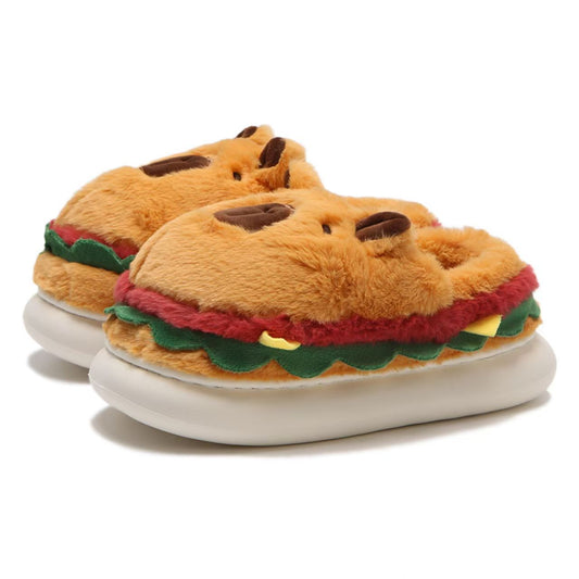 🐻🍔 Kawaii Capybara Plush Slippers - Cozy Indoor Shoes with Cute Animal Design for Women & Men