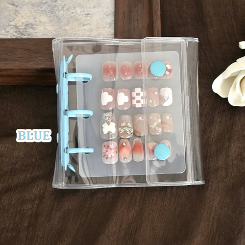 A8 Binder Mini Transparent Loose-Leaf Nail Art Display Book, Portable Press On Nail Storage Album with 6 Pages & 24 Adhesive Strips for Manicure Samples, DIY Crafts & Collectibles